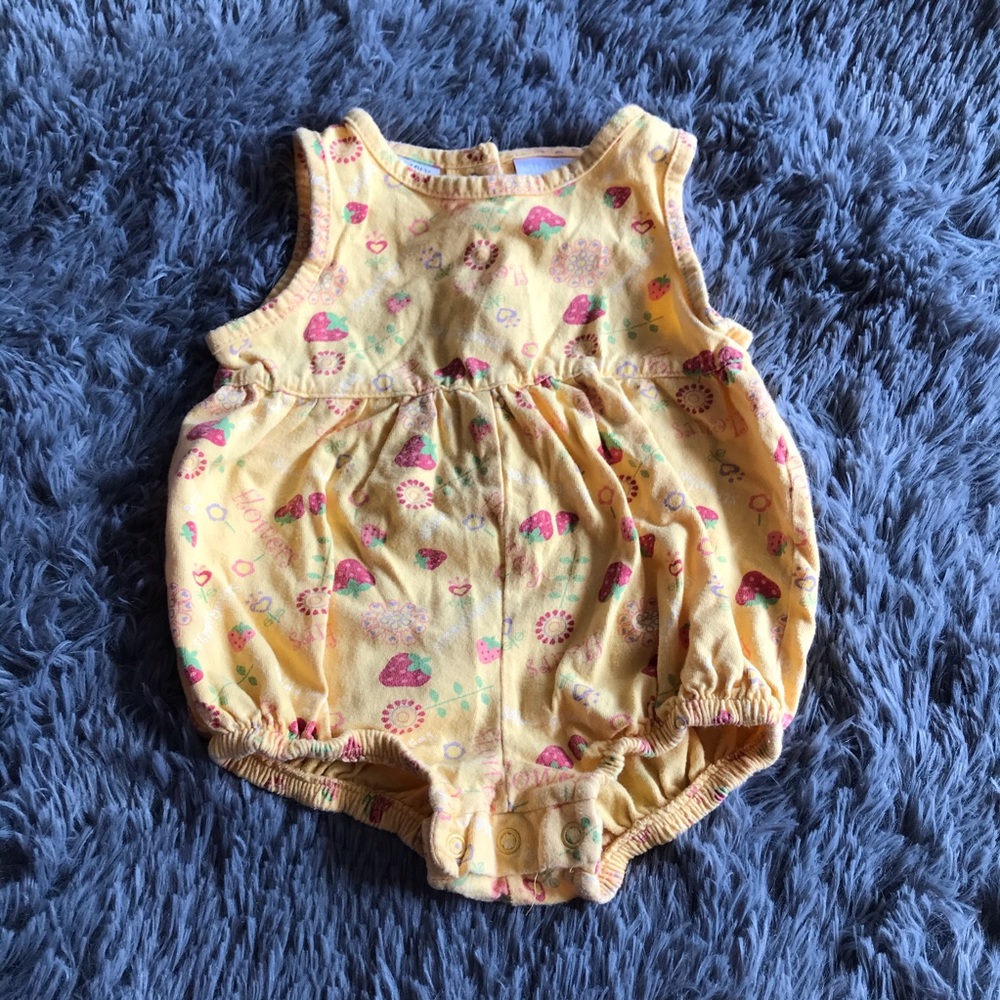 5/$25 SIMPLY BASIC Strawberry print romper snaps